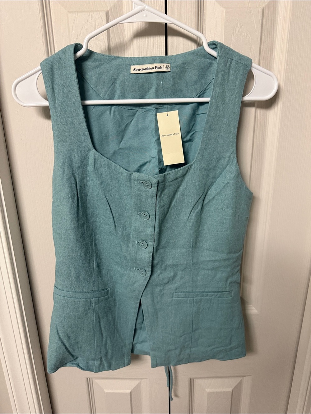 Abercrombie & Fitch Teal Button-Front Square Neck Sleeveless vest Top
